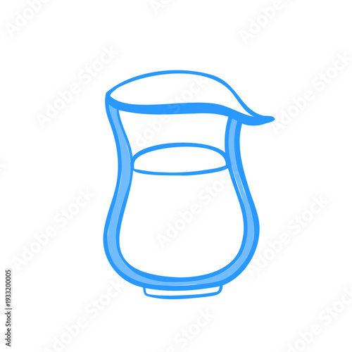 A glass milk jug . Vector hand-drawn linear drawing. Sketch illustration icon in Mediterranean blue line retro style for menu design.