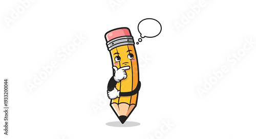 Playful Pencil Character Illustration with Cheerful Expression. Vector Icon. EPS Editable