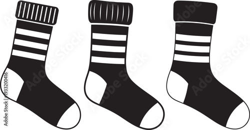 Black and white socks on white background, clothing set