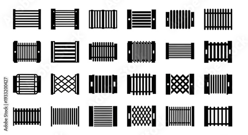 Collection of various fence designs and patterns displayed in a grid layout