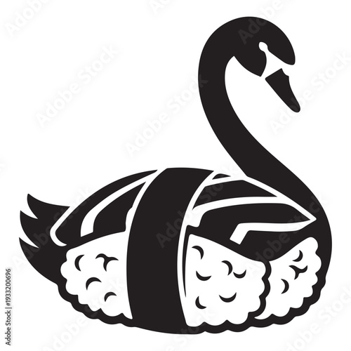Black swan wrapped in sushi rolls creative animal food concept