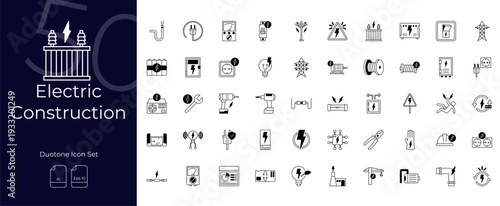 Electric Construction Duotone Editable Icons set