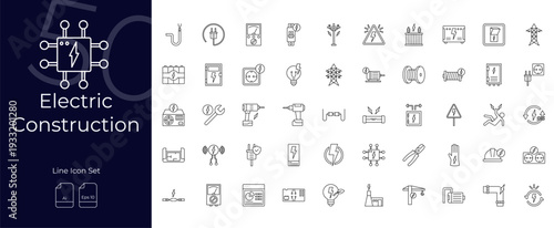 Electric Construction Line Editable Icons set