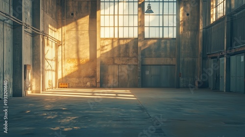 Empty Warehouse Space With Large Windows and Sunlight Shining on the Floor