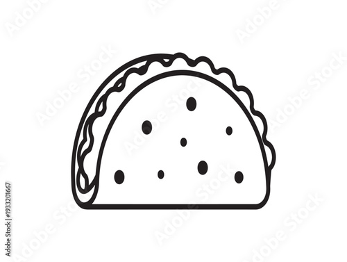A simple line drawing of a taco with a crispy shell and several holes