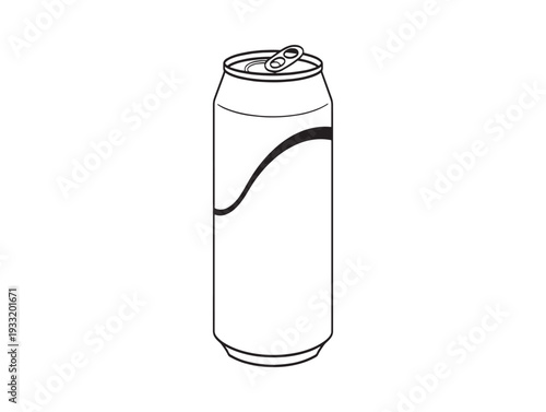 A black and white line drawing of a soda can with a wavy design
