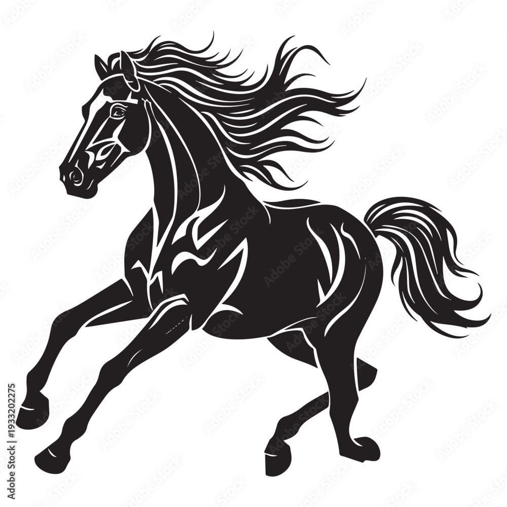 Obraz premium Galloping black and white horse running vector illustration flat design