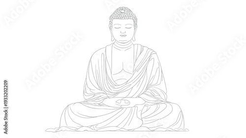 Meditating Buddha Line Art Vector Illustration. Spiritual Peace, Calm, and Mindfulness Icon for Buddhism and Relaxation