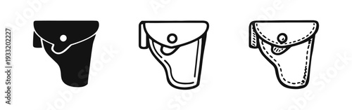 Classic gun holster icons in glyph, outline, and hand-drawn sketch for a western or lawman concept.