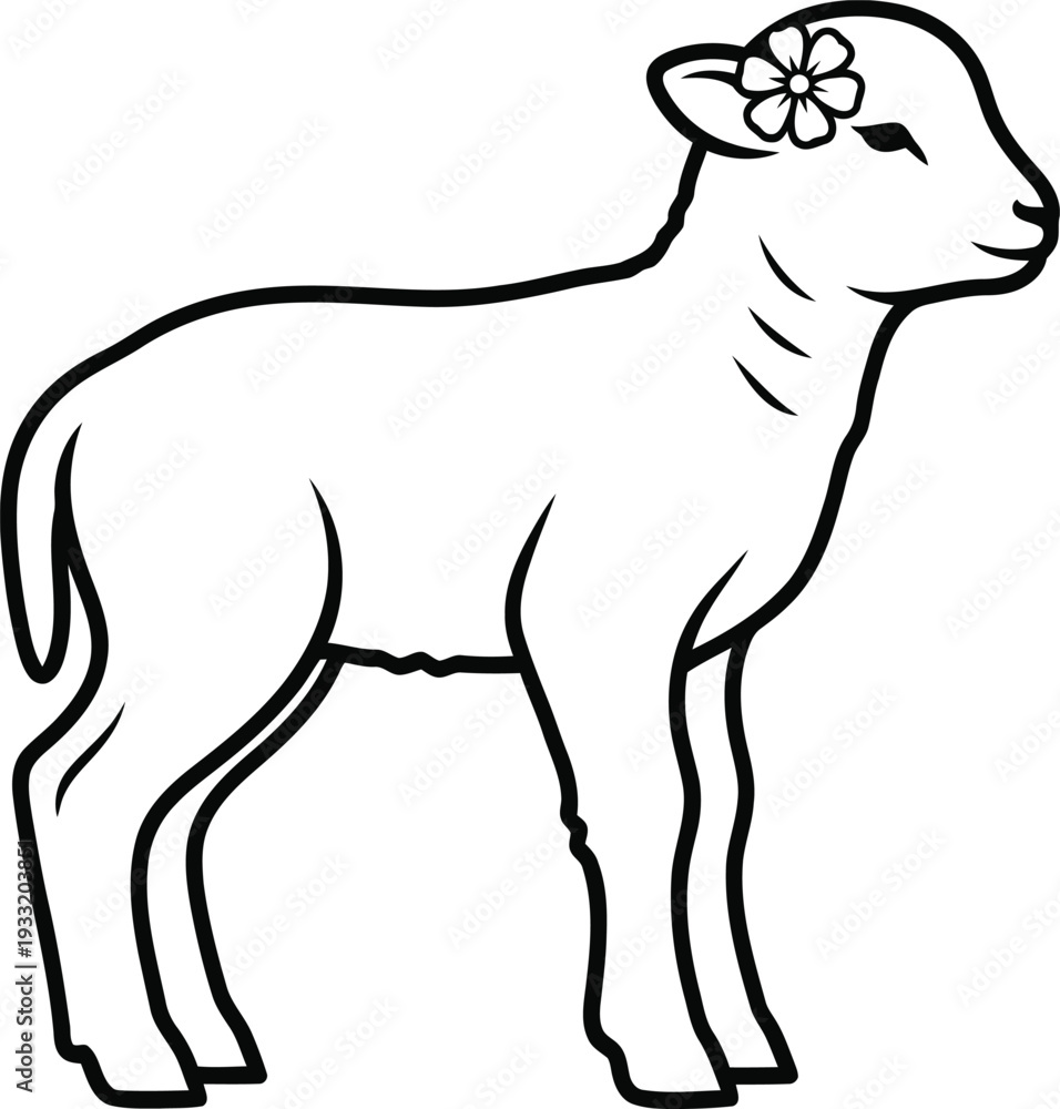 Fototapeta premium Easter day lamb with spring flowers crown
