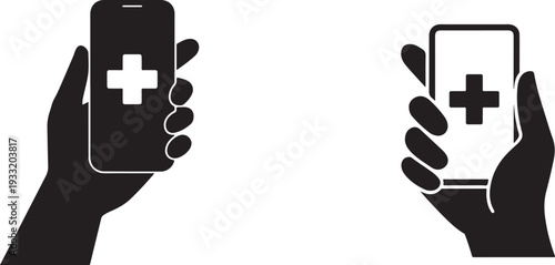 Medical app on mobile phone vector illustration held by human hands