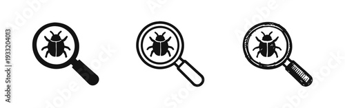 Bug Search and Investigation Icons Set - Solid, Outline, and Hand-Drawn Sketch Styles for Debugging