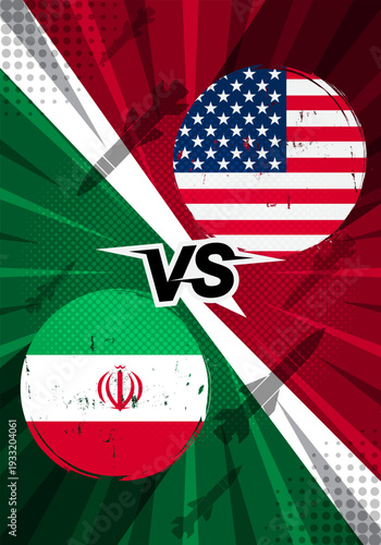 Geopolitical Conflict Illustration: Iran vs USA Rivalry with Missile and War Concept Background