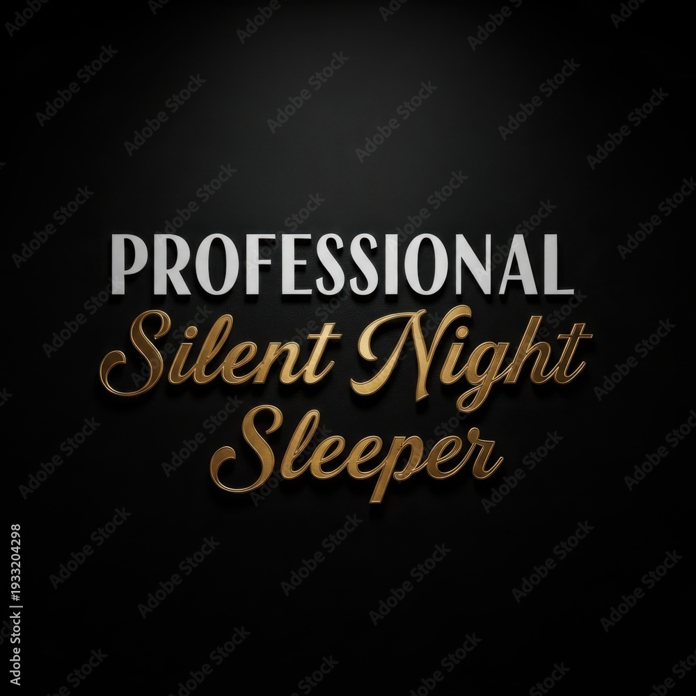 Obraz premium Professional elegant cursive and sans-serif text design for silent night sleeper branding with dark background and golden metallic text effect