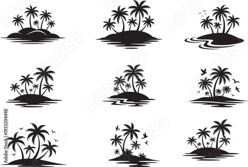 Palm trees on islands vector illustration, tropical landscape design