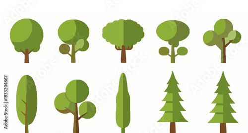 Green flat tree illustration vector collection for infographics isolated on white EPS 10