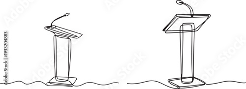 Two vector podiums for speech, continuous line drawing, isolated on transparent
