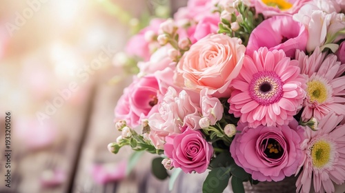 Bouquet of Pink and White Roses With Green Leaves in a Bright Room