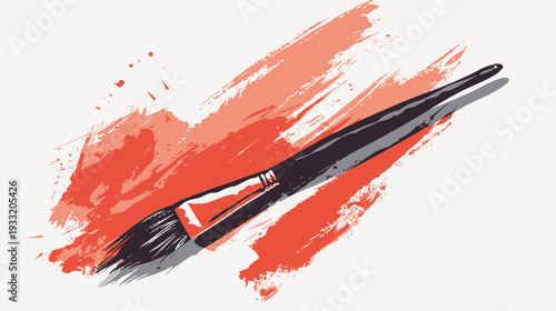 Graphic illustration of a paintbrush with bold red paint strokes and splatters, symbolizing art, creativity, and artistic expression.