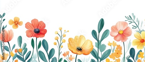 Colorful Flowers Surround a Blank Space for Messages or Invitations in Spring...