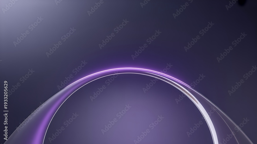 Obraz premium Abstract close up of a curved translucent surface with glowing purple neon light reflecting on its edge