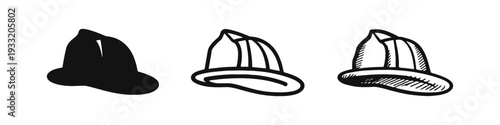 Firefighter Helmet Safety Gear Icon Set