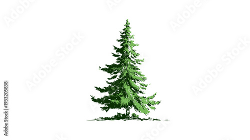 Vibrant Green Conifer Tree Illustration Isolated on White Background. Detailed Evergreen Pine Forest Plant Vector Graphic.