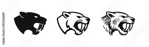 Saber-Toothed Tiger Head Profile Icon Set