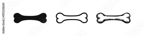 Dog Bone Icon Set - Canine Treat and Toy Symbol in Solid, Outline, and Sketch Styles