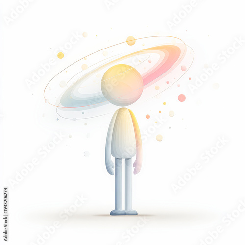 Human figure with a ringed planet head
