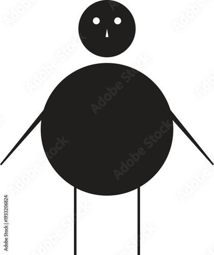 A simple stick figure with a round body and head and a sad expression
