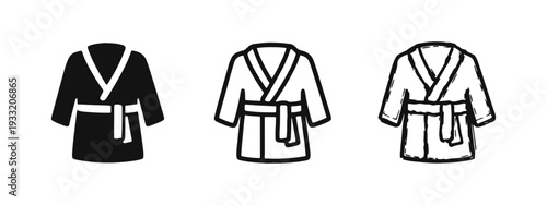 Bathrobe icon set. Spa, hotel, and home comfort apparel symbols in various styles for relaxation and leisure.