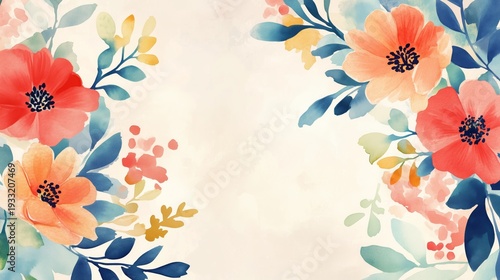 Bright Flowers on a Light Background in an Artistic Style With Petals and Stems Decorating the Space
