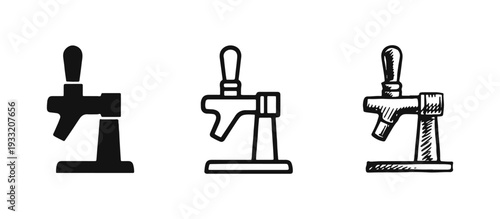 Beer Tap Icon Set: Solid, Outline, and Hand-Drawn Sketch Styles for Beverage Dispenser