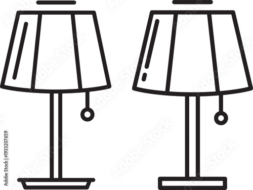 Pair of table lamps with shades and pull chains illustration