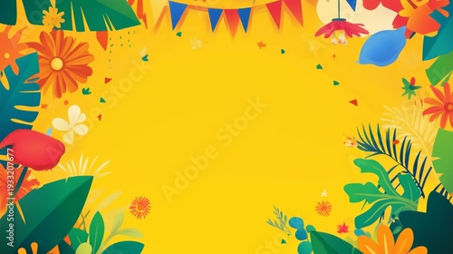 Colorful Floral Background With Flags and Bright Colors for Celebration
