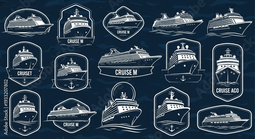 Collection of vintage cruise ship illustrations, perfect for travel and nautical designs.