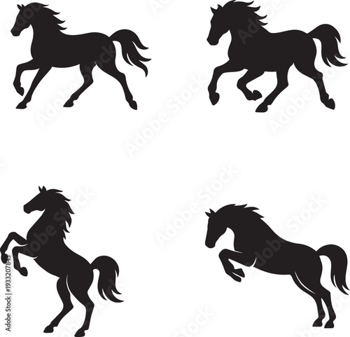 Black Horse Silhouette with White Muscle Highlights Vector Illustration