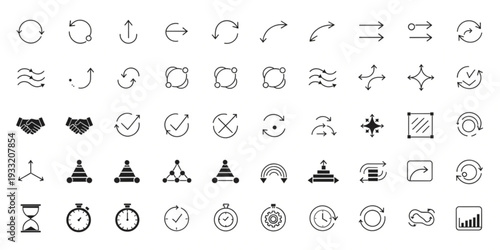 Collection of various simple line icons representing different concepts and objects, displayed on a clean white background from a straightforward viewpoint