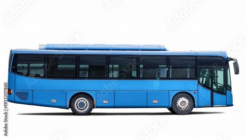 side view of blue city bus isolated on white