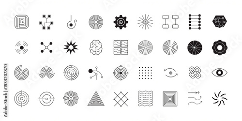 Collection of various abstract icons and symbols displayed on a clean white background
