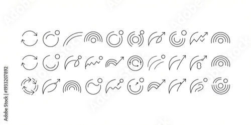 Collection of abstract line art designs featuring various shapes and patterns in minimalistic style