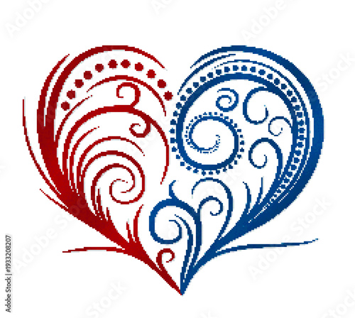 The symbol of red and blue pixel heart.