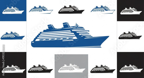 Large cruise ship illustration with multiple variations in different styles and colors.