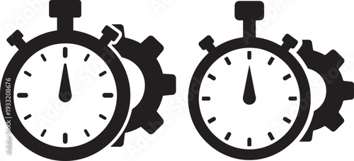 Stopwatch and gear silhouette for time management concept