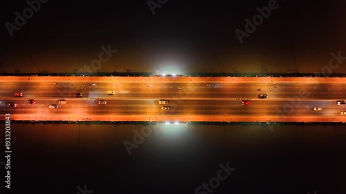 Expressway, Self-driving autonomous electric cars of the future with elements move along a busy traffic intersection. Artificial Intelligence, Car Scan, GPS Tracking, Smart Roads, IoT, highway