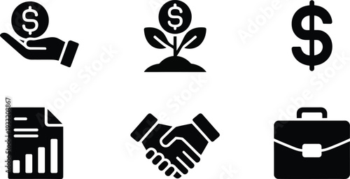Black and white business finance icons set