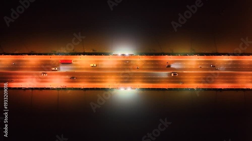 Expressway, Self-driving autonomous electric cars of the future with elements move along a busy traffic intersection. Artificial Intelligence, Car Scan, GPS Tracking, Smart Roads, IoT, highway