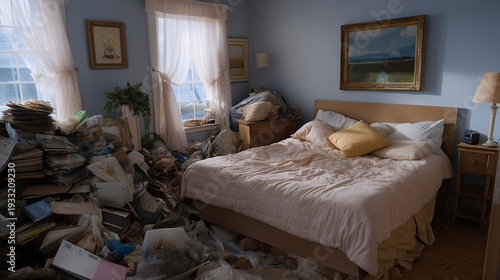 Hoarder house before and after cleaning transformation with professional team removing years of accumulated clutter, perfect for extreme cleaning service, hoarding remediation, property