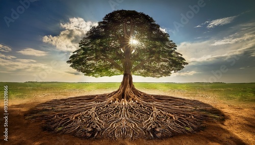 spiritual heritage the roots and towering tree visualize the roots of a tree representing the foundation laid by a deceased leader with the tree towering above symbolizing their enduring legacy